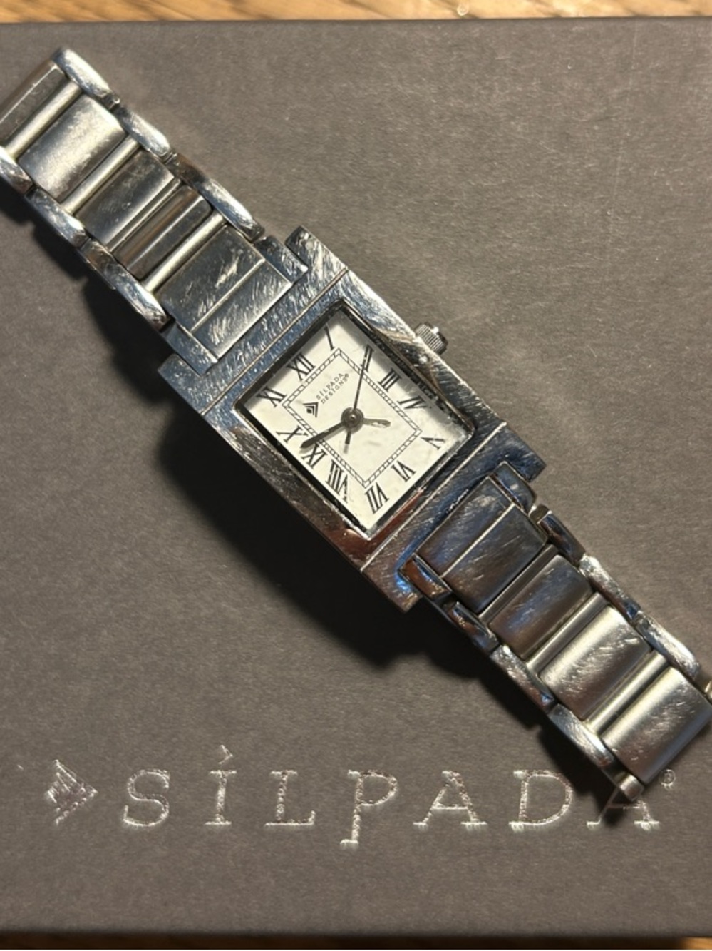 Silpada Silver Rectangular Bracelet Watch with White Dial